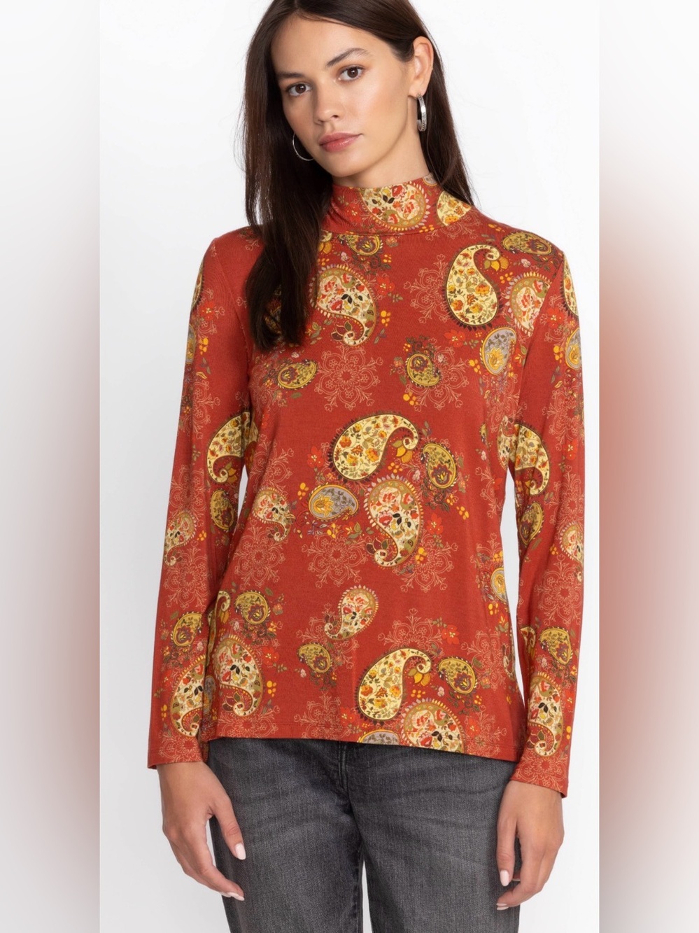 Johnny Was The Janie Favorite Long Sleeve Mock Turtlenck Top Paisley Lace Medium